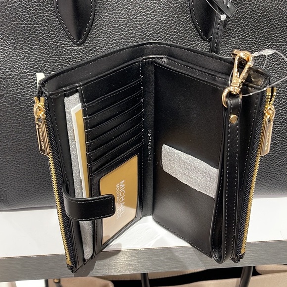 MICHAEL KORS LARGE DOUBLE ZIP WRISTLET WALLET BLACK MULTI - Picture 6 of 16